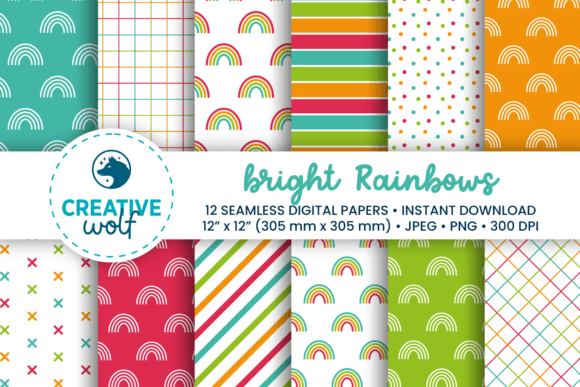 Bright Rainbows Digital Paper Pack: Seamless Patterns for Versatile Creative Workflows