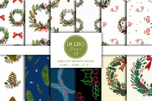 Christmas Wreath Seamless Pattern