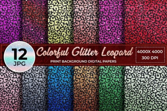 Colorful Glitter Leopard Digital Paper