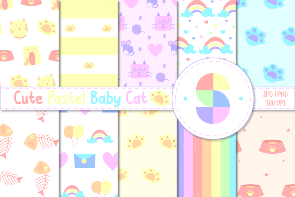 Cute Pastel Baby Cat Digital Paper