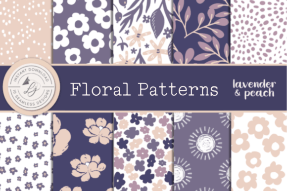 Pattern Set - Peach Lavender: A Botanical Boho Design for Creative Projects