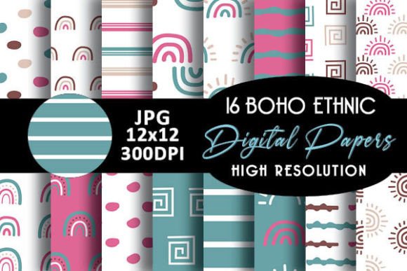 Rainbows Boho Geometric Digital Papers