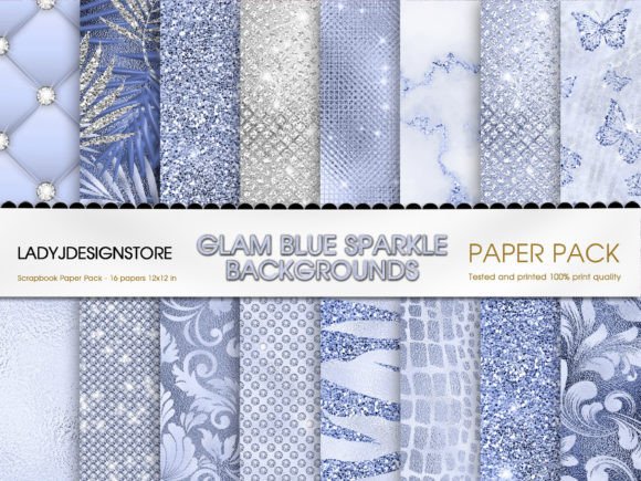 Silver and Blue Glam Digital Paper