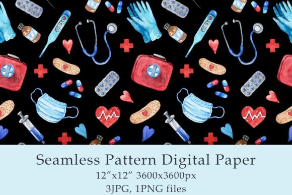 Watercolor Medical Seamless Pattern