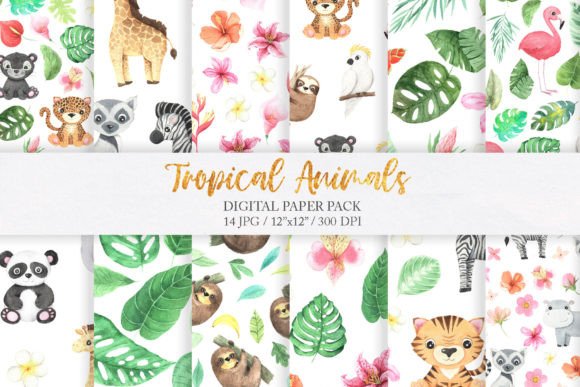 Watercolor Tropical Animal Digital Paper: A Vibrant Creative Resource for Modern Designers